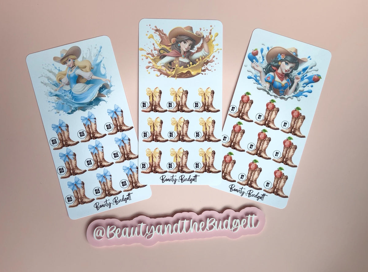Cowgirl Fairytale Savings Challenge Bundle | 6 Western Princess-Inspired Savings Trackers | Digital Download