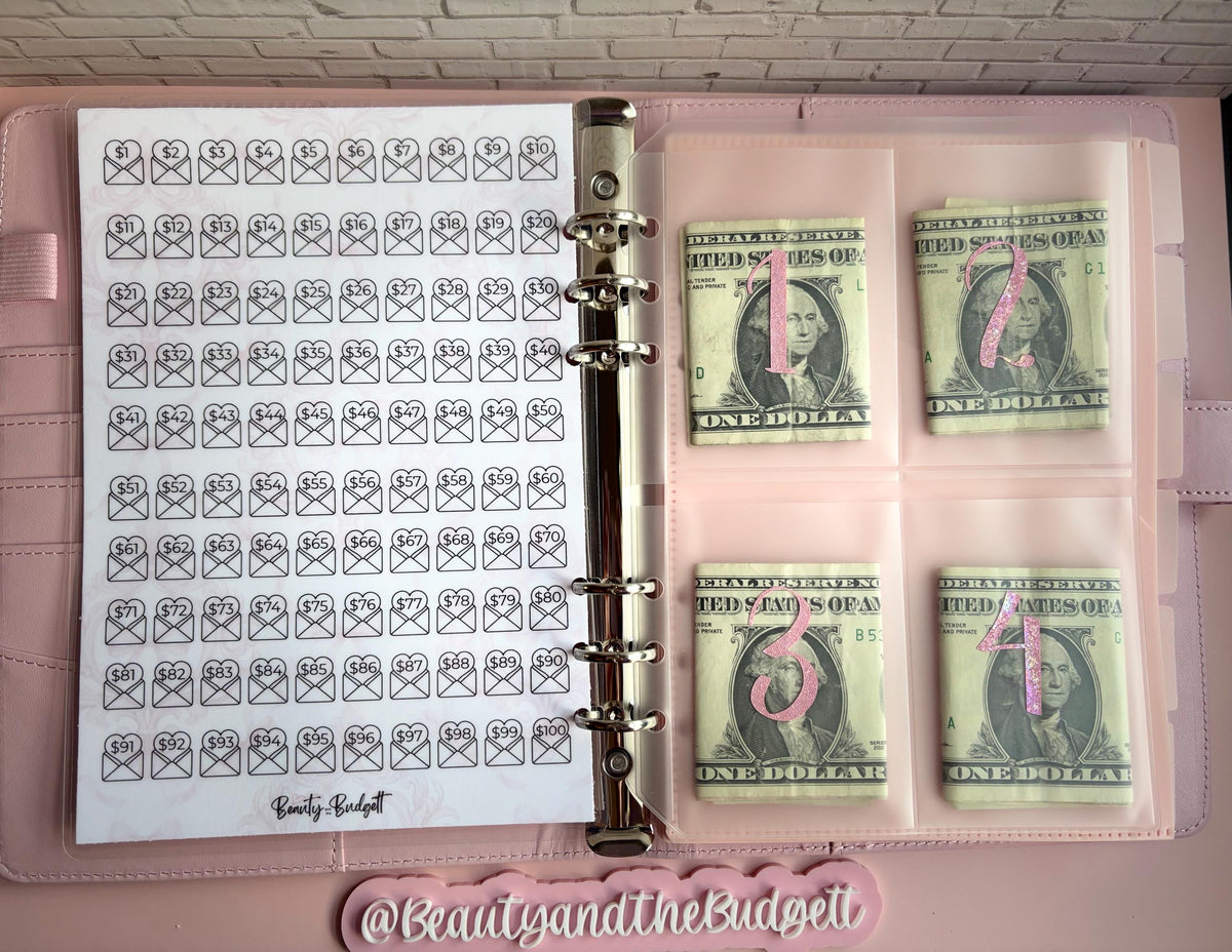 100 Envelope Savings Challenge Tracker | Cash Stuffing Binder Insert (Digital Download)