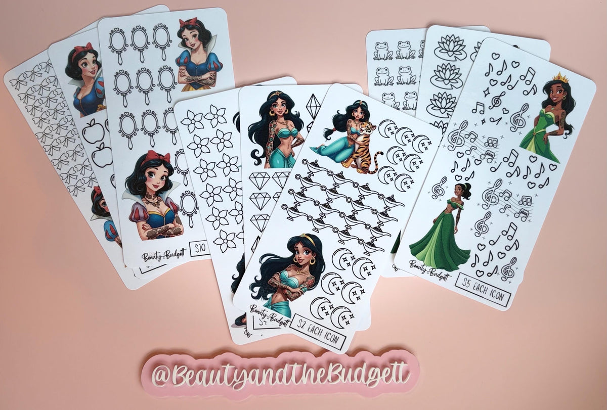 Tattoo Princess Savings Tracker Bundle | 18 Printable Savings Challenges | Fairytale-Inspired Budget Trackers | Digital Download