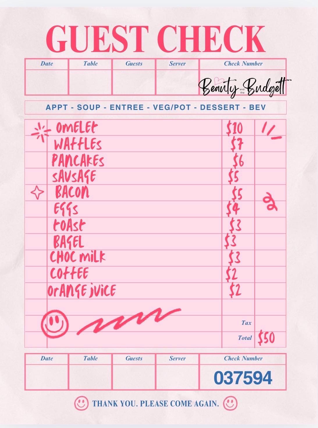 Guest Check Savings Challenge Tracker | Budgeting Printable (PDF Download)