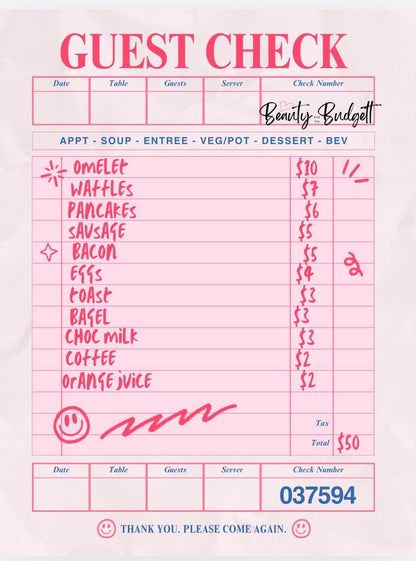 Guest Check Savings Challenge Tracker | Budgeting Printable (PDF Download)