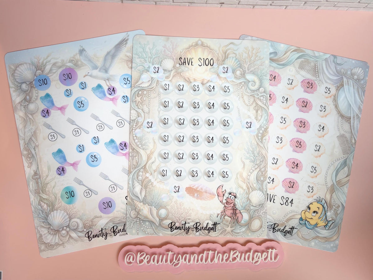 Mermaid Treasure Hunt Savings Challenge | Mermaid Cash Stuffing Tracker (PDF)
