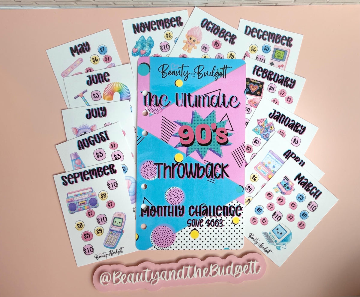 Ultimate 90s Throwback Savings Challenge | 12 Monthly Savings Challenges | Budget Binder Dashboard | Digital download
