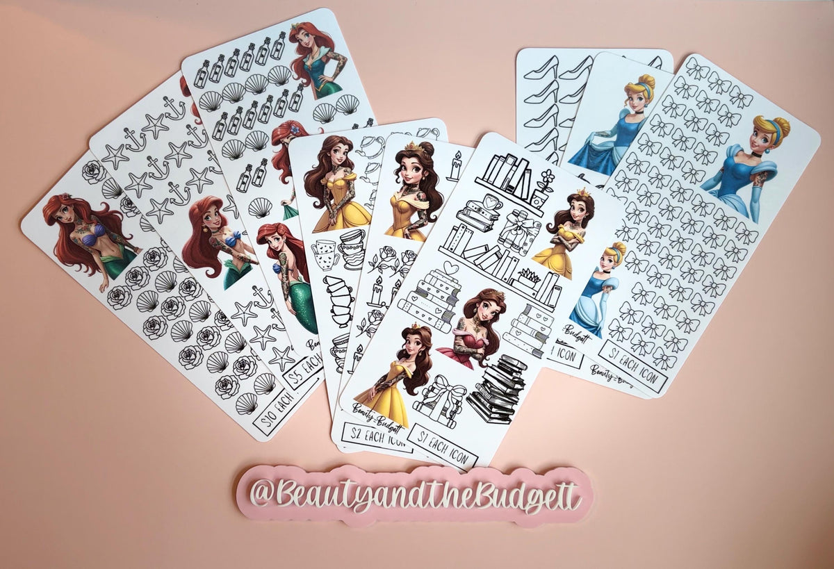 Tattoo Princess Savings Tracker Bundle | 18 Printable Savings Challenges | Fairytale-Inspired Budget Trackers | Digital Download