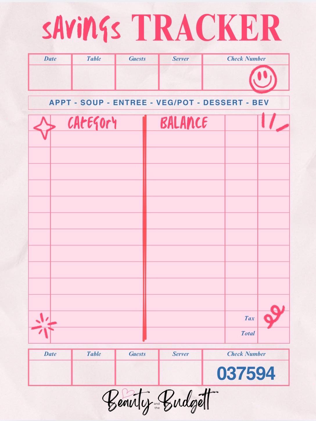 Guest Check Savings Challenge Tracker | Budgeting Printable (PDF Download)